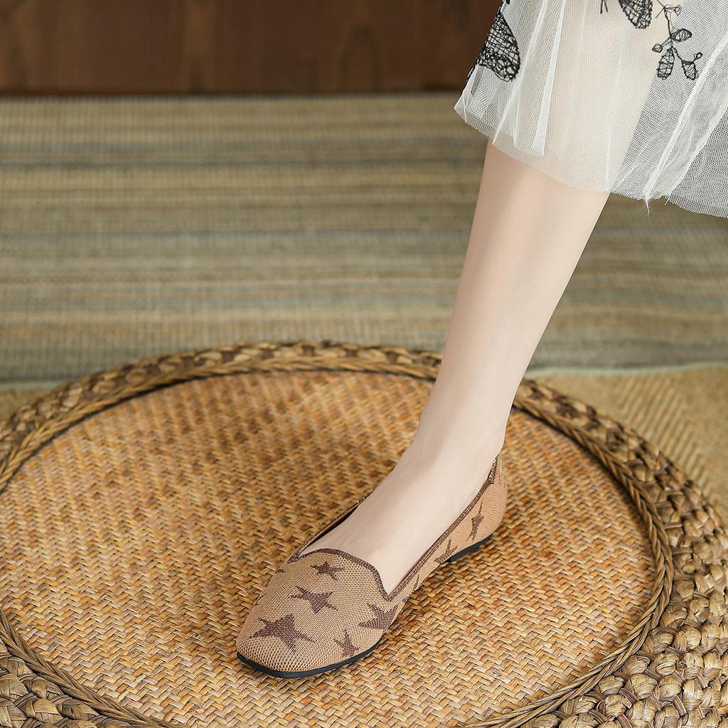 Shoes Single Shoes Women'S Deep Mouth Flying Shoes Woven Shoes Square Head Flat Bottom Knitted Large Size Egg Roll Shoes