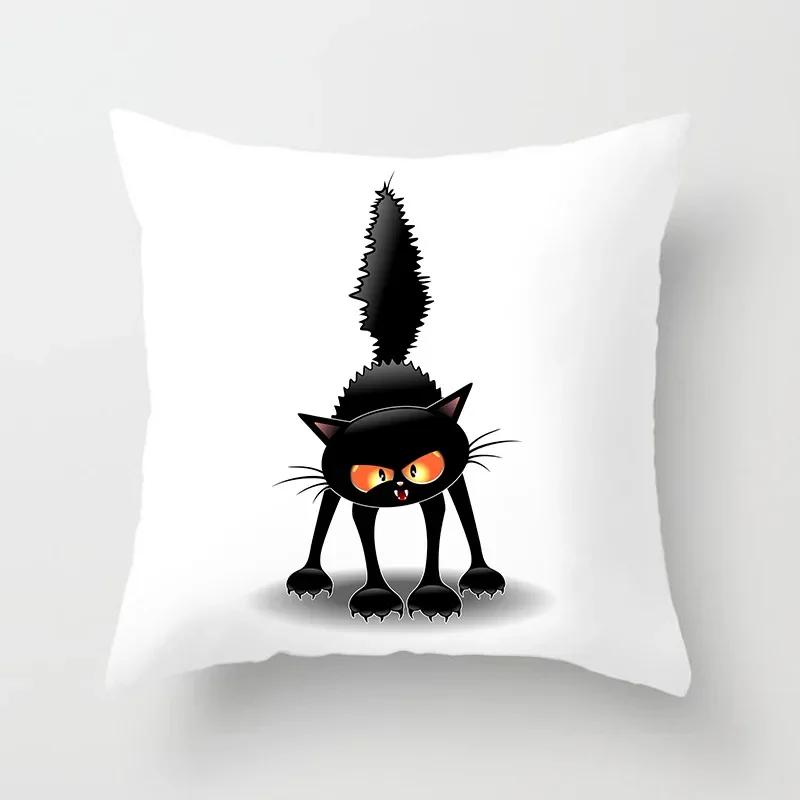 Lovely Cartoon Black Cat Cushion Cover Pillow Cover Sofa Car Home Decoration Room Decoration 45*45cm