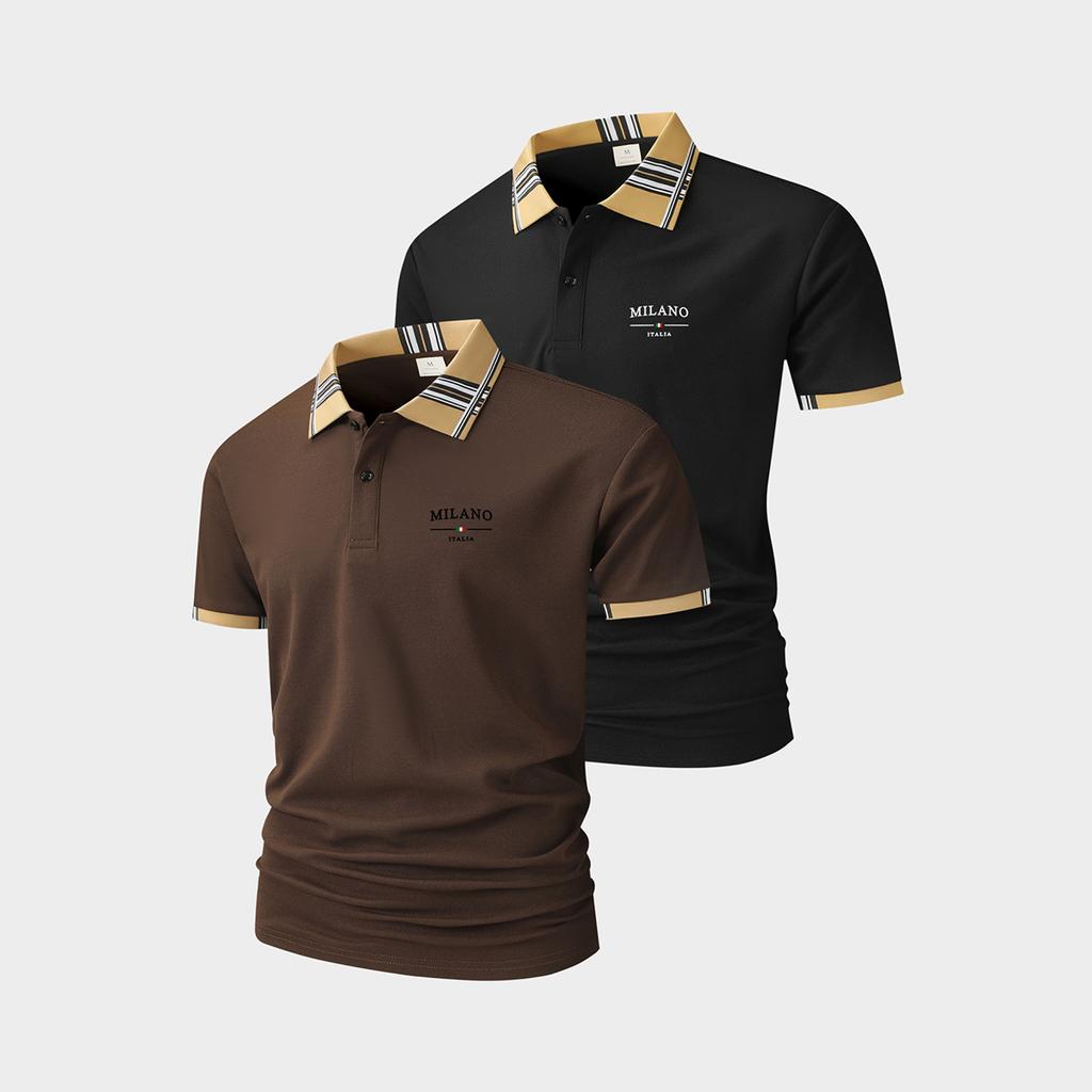 2 упаковки мужских повседневных поло - Короткий рукав, рубашки для гольфа для мужчин, модные топы на пуговицах, черная рабочая футболка