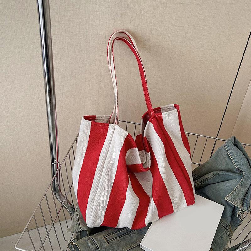 Женская полосатая сумка через плечо Простая сумка для переноски Большая вместимость Стильная плечевая сумка Повседневная сумка для покупок Холщовая сумка для поездок на работу