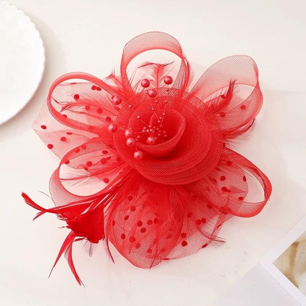 Polka Dot Feathers Fascinator Hat Elegant Bride Headdress Tea Party Mesh Hair Band Dance Show