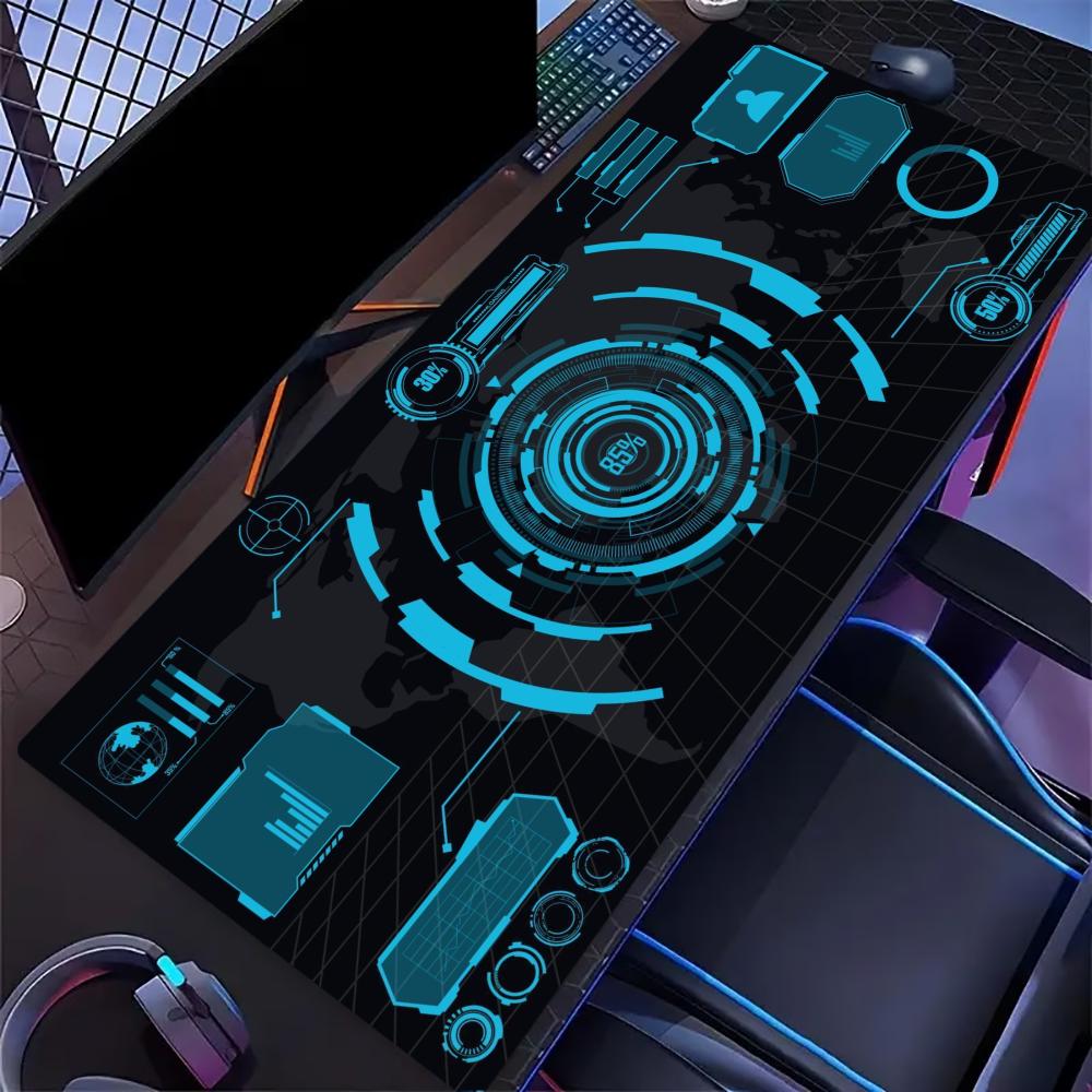 Dark Cyan SciFi Circuit Extended Gaming Mouse Pad Non Slip Desk Surface Futuristic Tech Hud Print For Gaming And Office Use