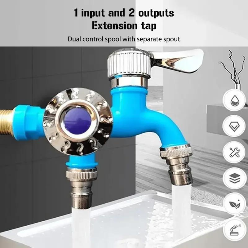 Toilet Faucet Double Outlet Double Control 2-in-1 Faucet Home Bathroom Hose Irrigation Accessory Plastic Connector