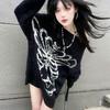 Готические свитера с черепом в стиле Харадзюку, женские пуловеры Y2k, готический панк, вязаные черные топы с длинными рукавами, осенний трикотаж, крутая девушка
