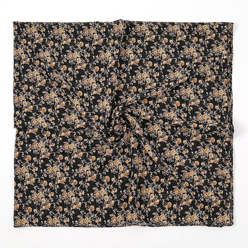 Квадратный шарф 115 см, шифоновый хиджаб, цветочный принт, шаль для защиты от солнца, принт, мусульманская мода, мусульманская женщина, тюрбан, хиджабы, бандана