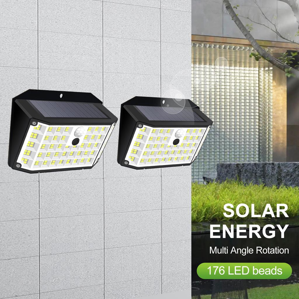 Solar Outdoor Lights 176 LED Solar Powered Motion Sensor Flood Lights IP65 Waterproof 3 Modes Wall Lamp For Outside Porch Yard