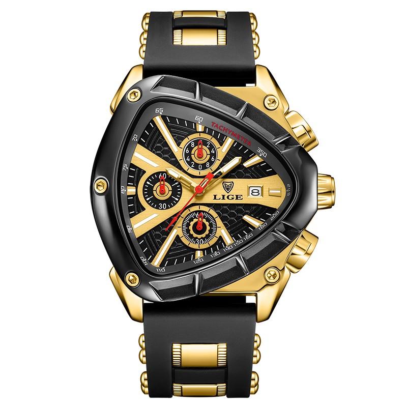 LIGE Fashion Men Watch Triangle Chronograph Military Wristwatch Sport Army Mens Watches Luxury Waterproof Quartz Clock Man Reloj