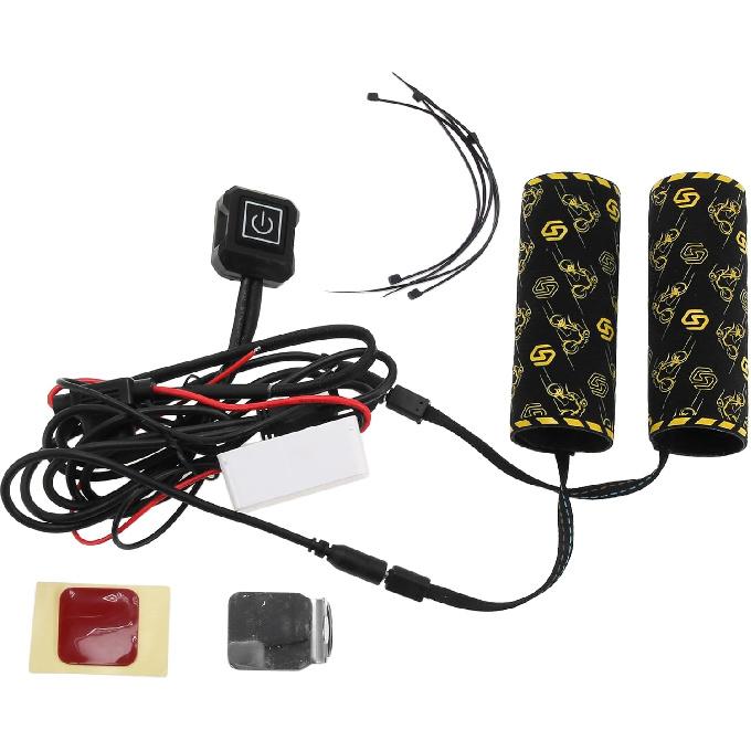 Heated Motorcycle Hand Grips Cover 20-90V Handlebar Cover 6 Gear Adjustable Temperature with Memory Function Metal Heating Film Cloth Black 1 Set