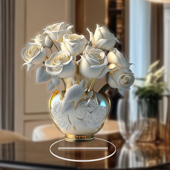 Акриловая табличка с цветком 2D плоская роза настольная табличка для офиса спальни рабочего стола кристальный эффект табличка с цветком розы для мамы жены бабушки