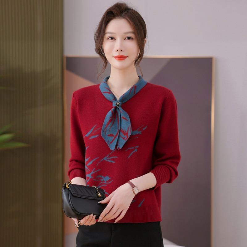 New Sweater Middle-aged Spring and Autumn Temperament Long-sleeved Bottoming Shirt Mother Knitted Top Middle-aged Women's Clothing