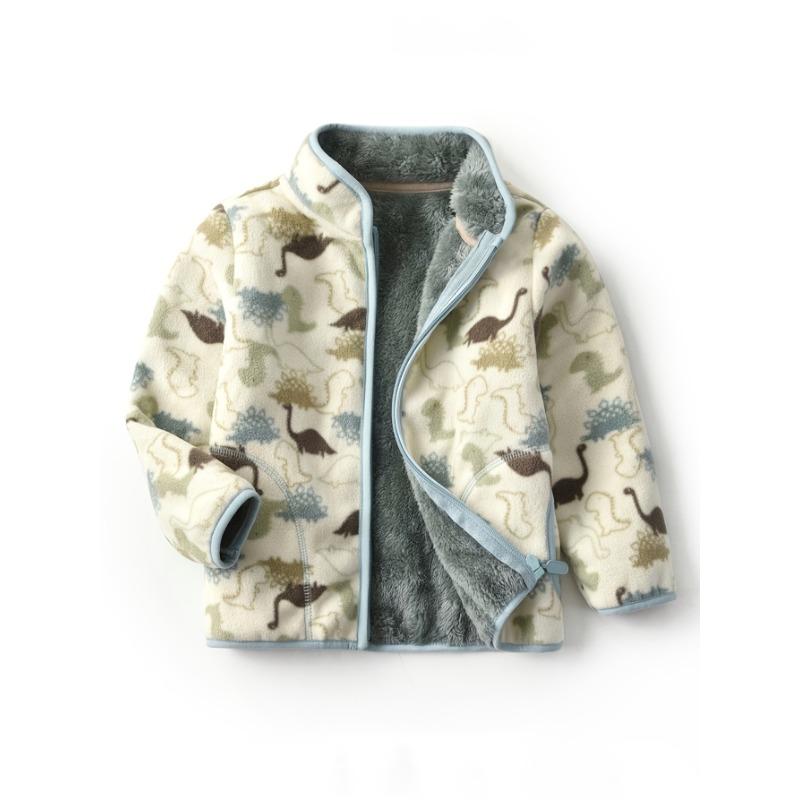 New Boys Cute Cartoon Animal Printed Casual Warm Thickened Stand Collar Zipper Jacket