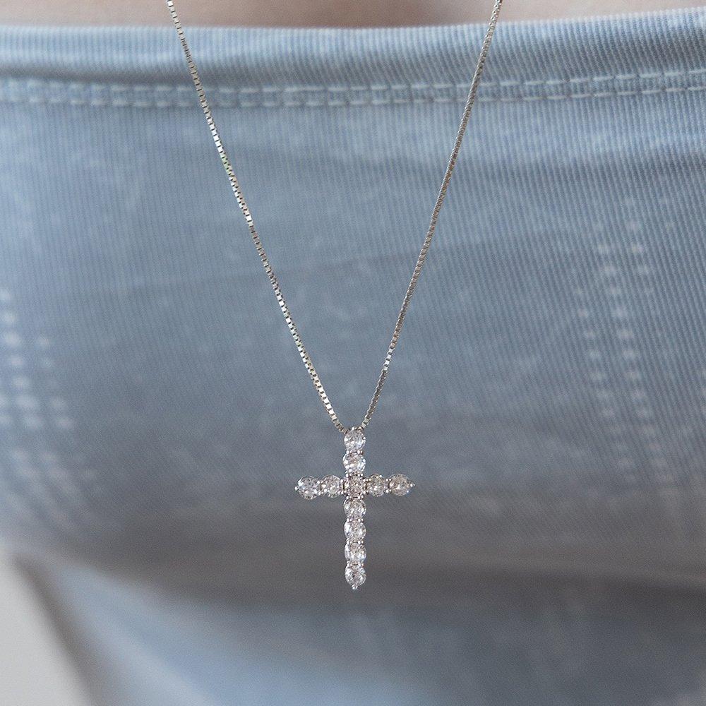 (Серебро 925 пробы) Кубический крест кулон длинное ожерелье Nz2484