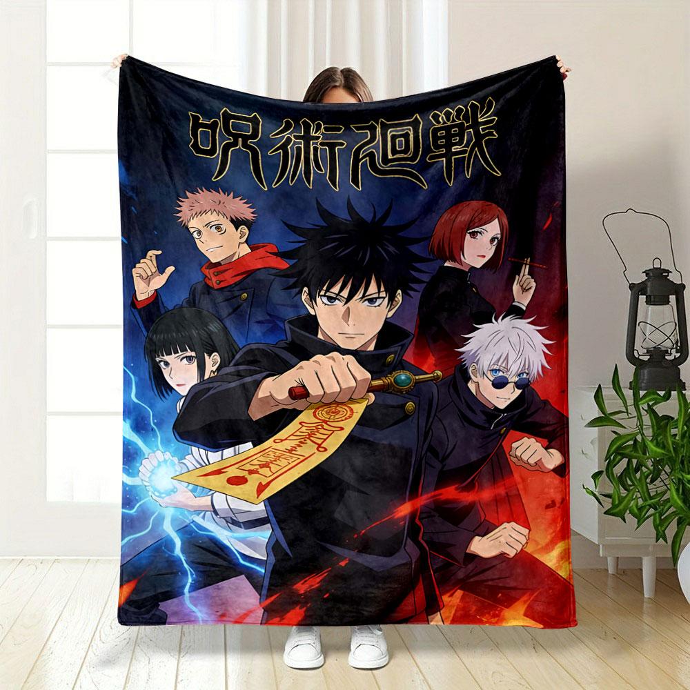 A Group of Characters In Dynamic Poses with Fiery and Electric Effects. for All Seasons Blanket Lunch Break Throw Gift
