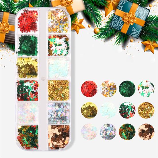 12Grids/Box Nail Sequins Стильные изысканные мини рождественские наклейки для маникюра с блестками для