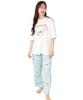 SAZAC Cinnamoroll Pajama Set for Cotton Short Long and Top X Women, Jersey, Sleeves, Pants, T-Shirt, (White Mint/Medium/SAN1806)