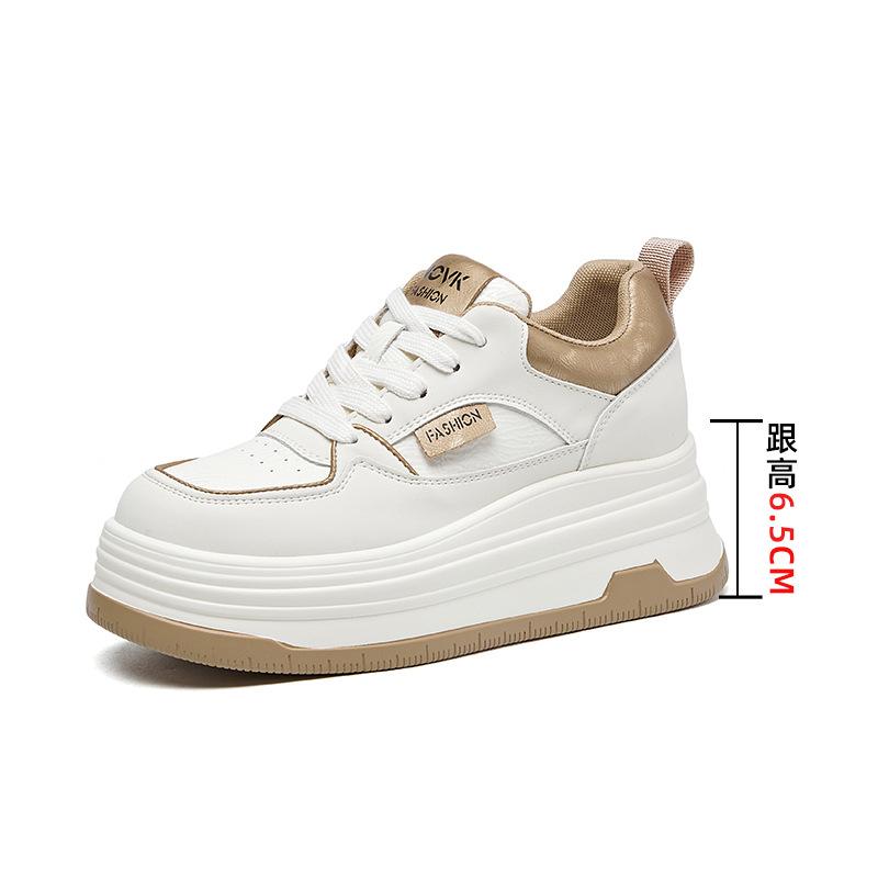 Women's shoes 2026 spring round toe thick sole white shoes women's casual single shoes