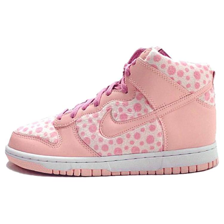 Nike Кроссовки Dunk Противоскользящие Амортизирующие Износостойкие Высокие для Катания на Скейтборде Детские Розово-белые в Пятнышко Подростковые 316604-605
