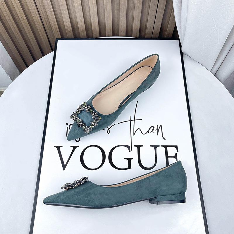 - Женские летние черные бархатные туфли на плоской подошве, профессиональные, с острым носком, темпераментные, со стразами, из замши, одинарные, профессиональные, универсальные, с мягкой подошвой