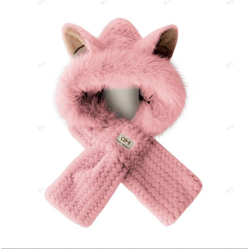 Плюшевая шапка-шарф интегрированная женская новая зимняя милая вязаная шапка-шарф перчатки набор из трех предметов утолщенный теплый