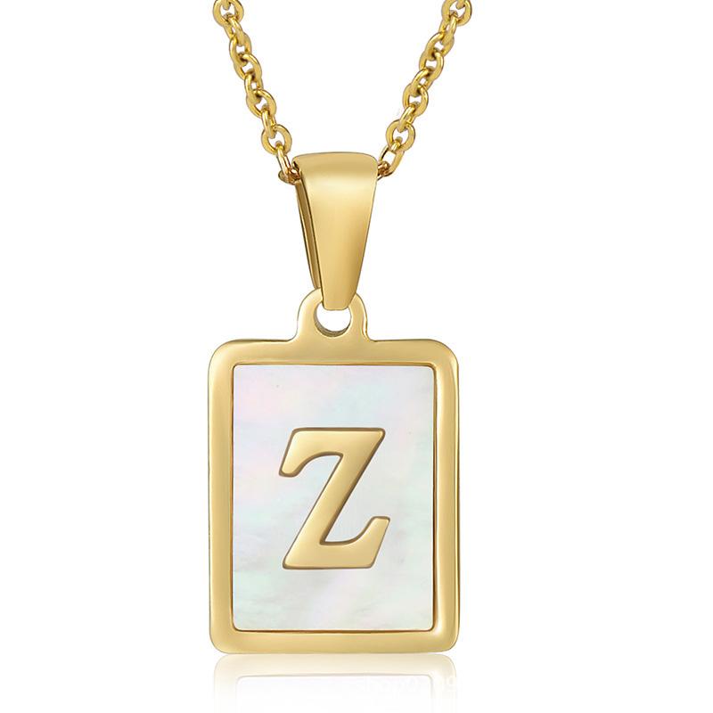 Name Letter Shell Pendant Necklaces White Square Initials Stainless Steel Necklace Gold Color Chain Jewelry for Women