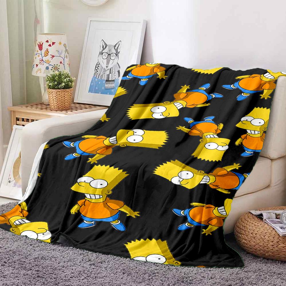 1Pc Bart Simpson Flannel Blanket, Soft And Comfortable, Casual Warm, Camping Travel, Christmas, Halloween Xmas Gift L1145