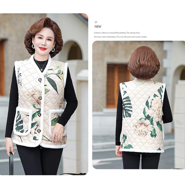 Autumn Winter Women's Flocking Vest Thick Warm Printed Fleece Cardigan Vest Outwear