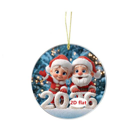 Рождественское украшение 2026 года, мультяшный Санта-Клаус, снеговик, олень, 2D акриловое украшение для рождественской елки, для дерева, двери, окна, украшение для автомобиля
