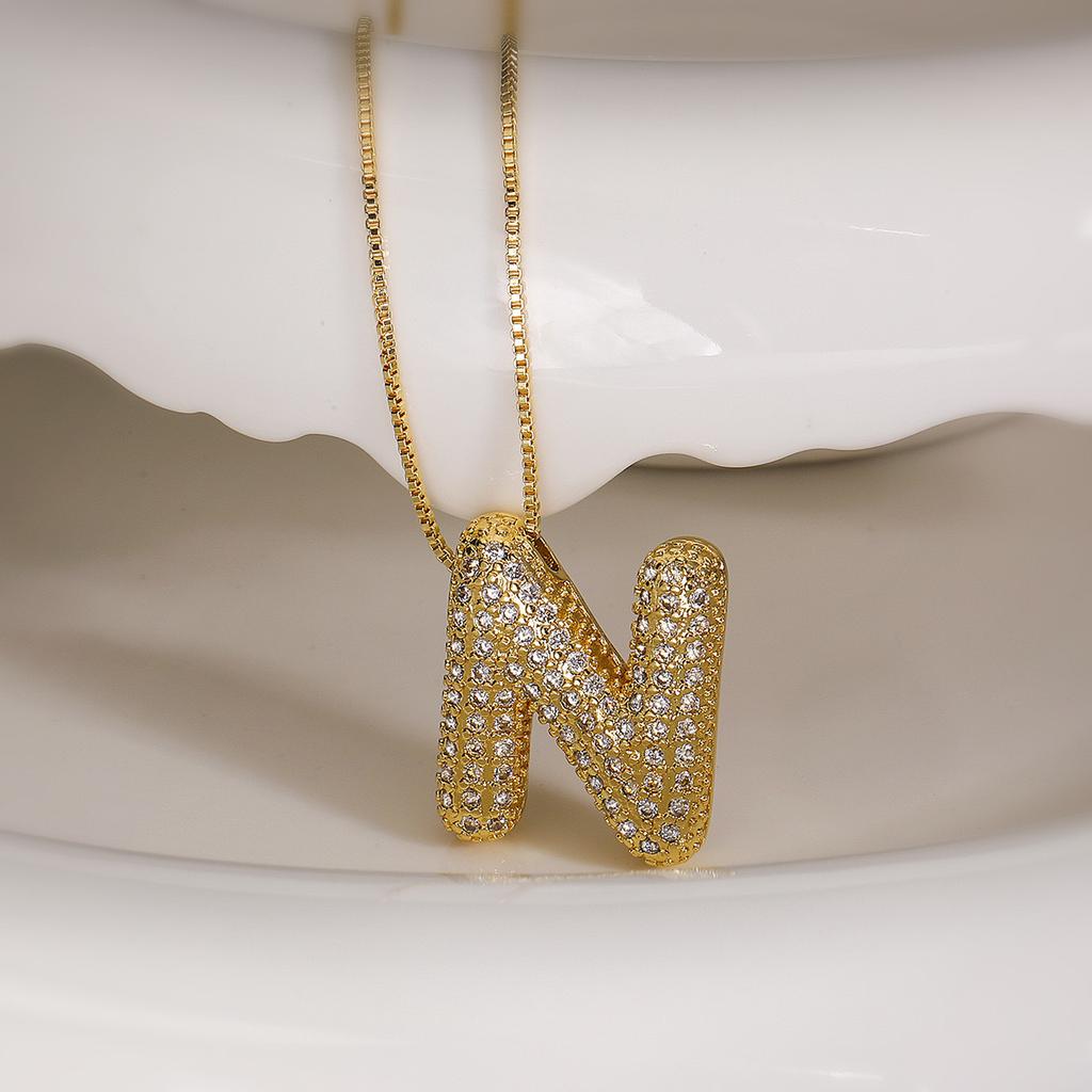 Cubic Zirconia Gold Plated Bubble Alphabet Letter Necklace Monogram Necklace Balloon Initial Necklace Gifts for Women Ladies