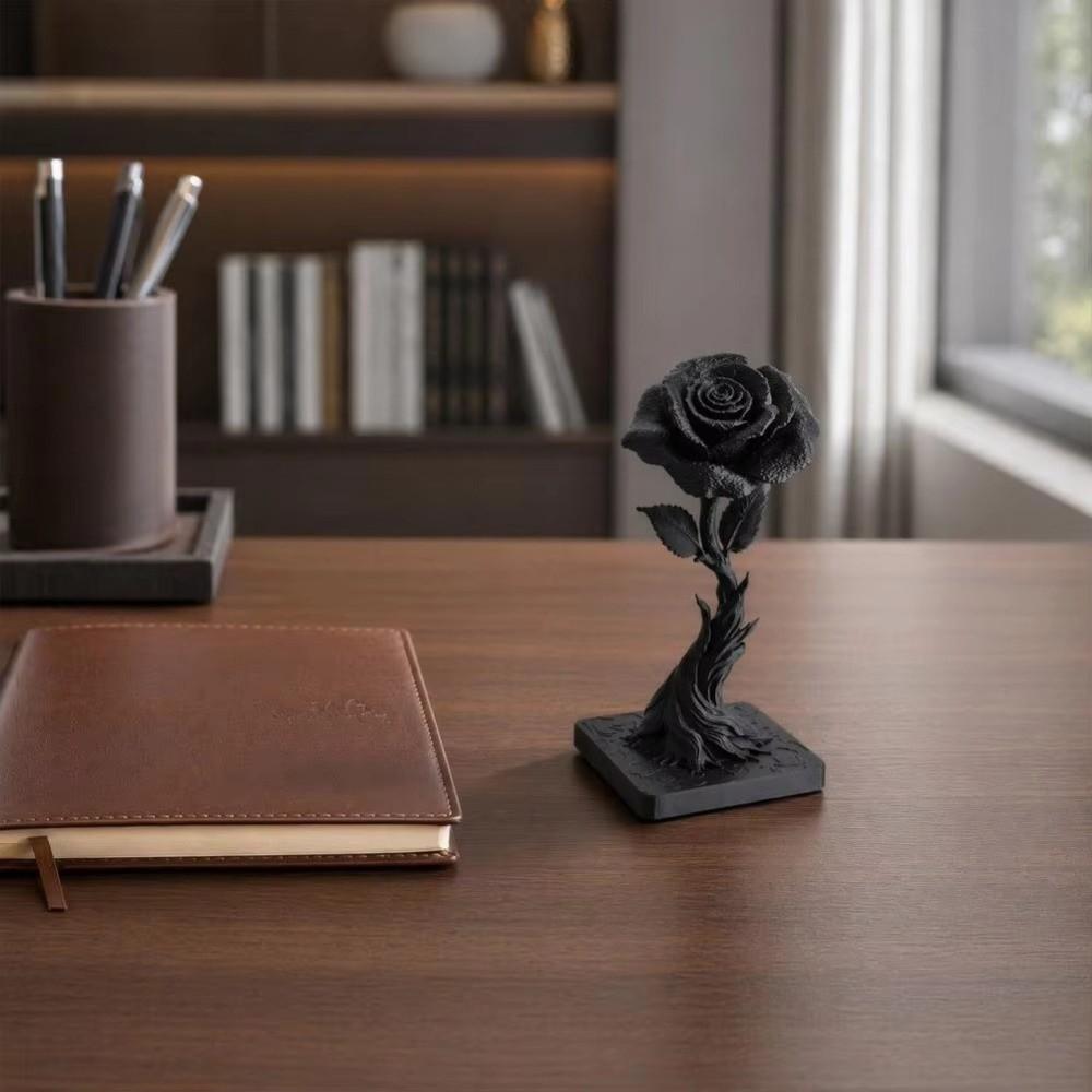 3D Printed Black Rose Ornament Matte Black Rose Flower Statue Unique Gift Rose Statue Dark Style