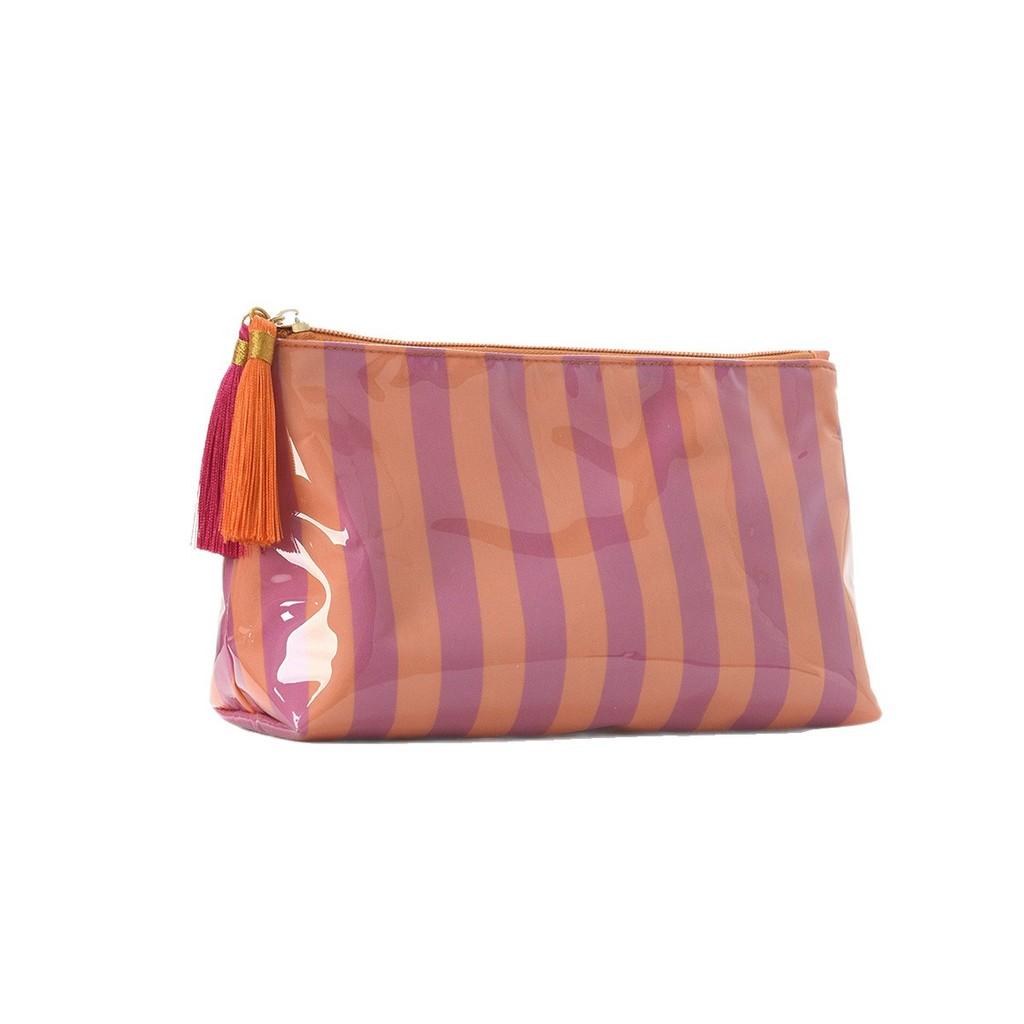 Portable Waterproof Cosmetic Organizer With Pvc And Striped Design For Daily Use