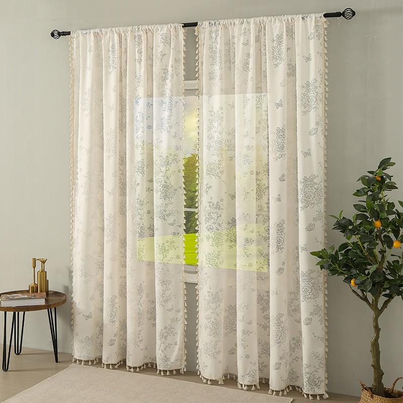 American Small Fresh Printed Sheer Curtain Half Door Window Semi Shade Bedroom Balcony