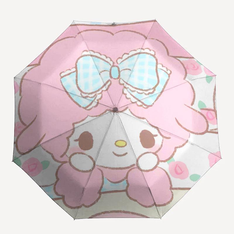1 шт. Автоматический складной зонт My Melody с милым дизайном в виде банта - Портативный складной дизайн, 8-спицевый железный каркас, Для использования на улице, Идеальный подарок для поклонников,