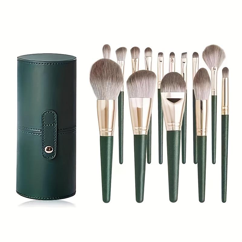 14Pcs Pro Makeup Brush Set - Soft Nylon Bristle Resin Rod Palm Brush Design for Flawless Foundation Eye Shadow Brow Application