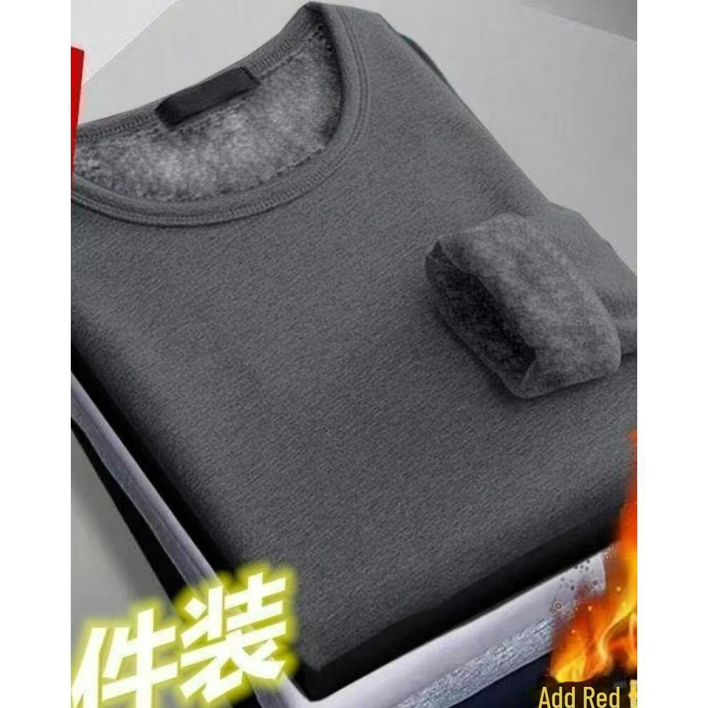 Мужская теплая однотонная рубашка с длинным рукавом 2024 года — осень/зима, на флисовой подкладке