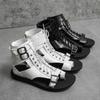 Men Roman Sandals Black White Leather Gladiator Sandals Outdoor Summer Roman Sandals for Men Peep Toe Open Toe Beach Shoes