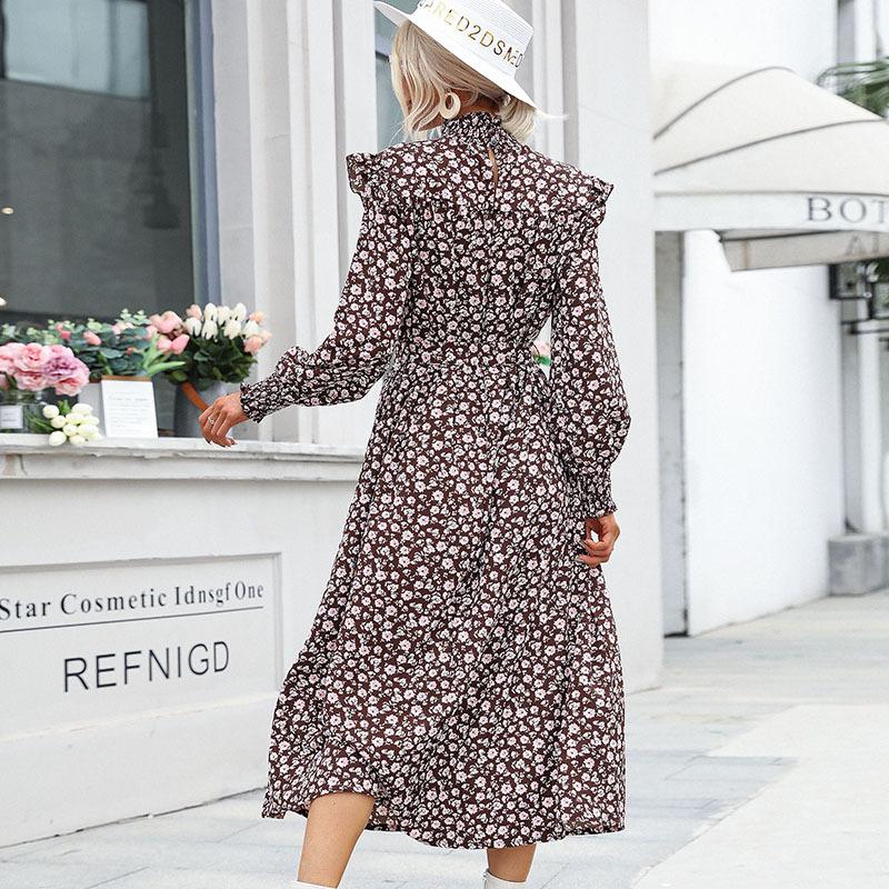 Темперамент и элегантность верхняя одежда мода женская весна высокая горловина длинный рукав принт длинные платья для женщин