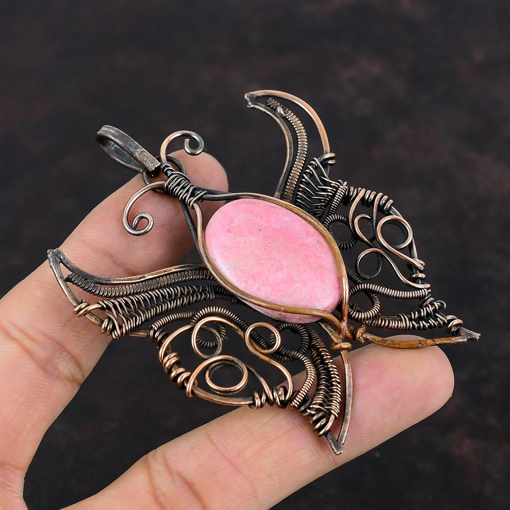 Подвеска Thulite, медная проволочная обертка, подвеска из настоящего драгоценного камня, бабочка, ювелирное изделие, подвеска ручной работы, медная проволочная обертка, ювелирное изделие, подарок для женщин