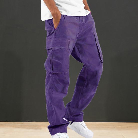 Мужские брюки-карго с несколькими карманами, эластичным поясом на шнурке, регулируемыми штанинами, свободные однотонные длинные шаровары для занятий спортом и отдыха на открытом воздухе