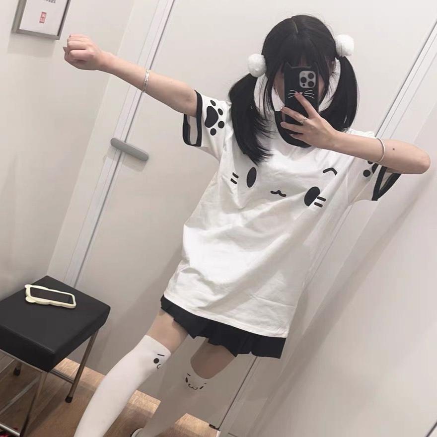 Милые футболки в стиле пэчворк для женщин, японская мода Y2k Harajuku, милые свободные футболки с мультяшным принтом, топы, мягкие, для девочек