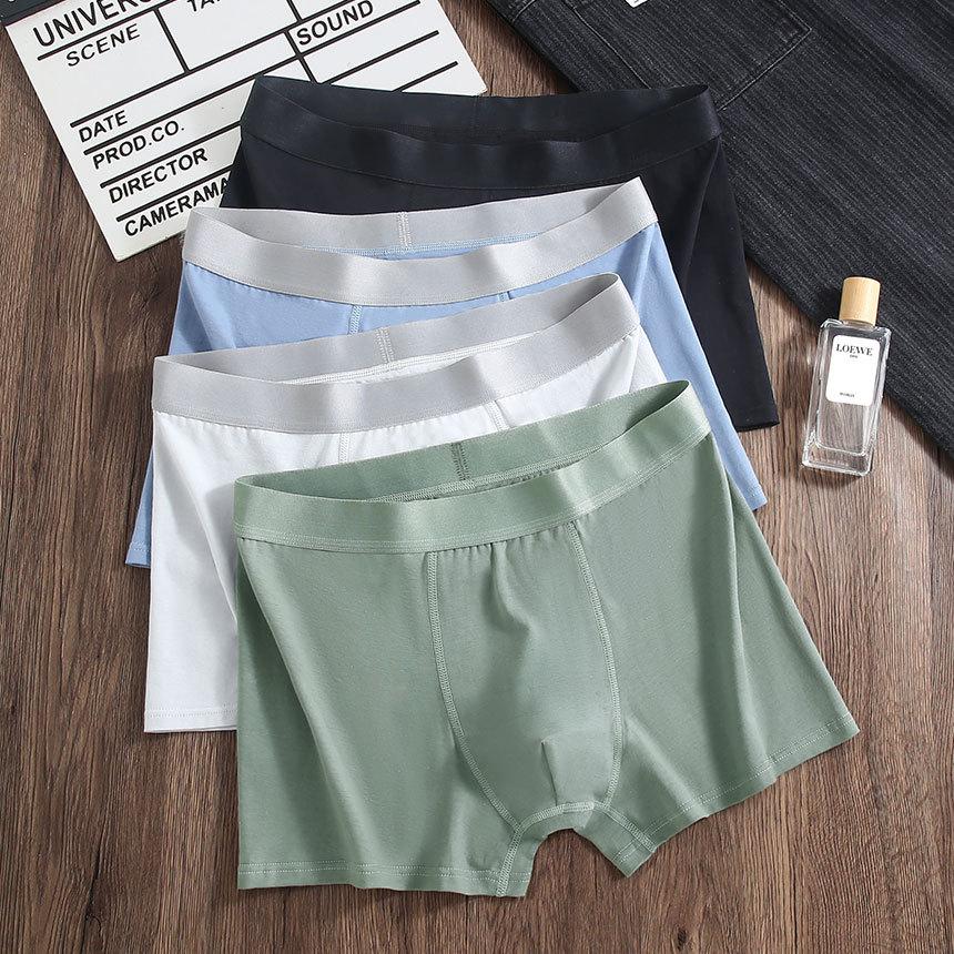 4 PCS Men's Underwear Men's Pure Cotton Antibacterial Boxers Youth Cotton Breathable Boxers Boys' Shorts Underwear