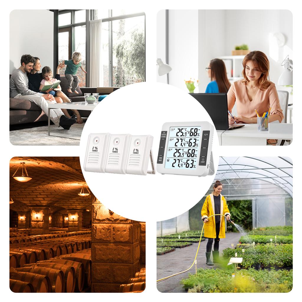 3-канальный цифровой термогигрометр для использования в помещении и на открытом воздухе с дистанционным датчиком, подсветка 328 футов/100 м