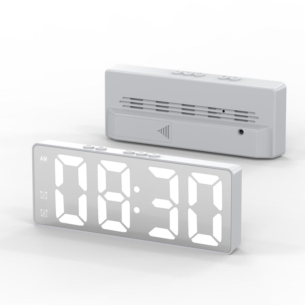 Mute Electronic Table Clock, Voice Activated Dual Alarm Clock, 12/24 Hour & Temperature Display for Student Use