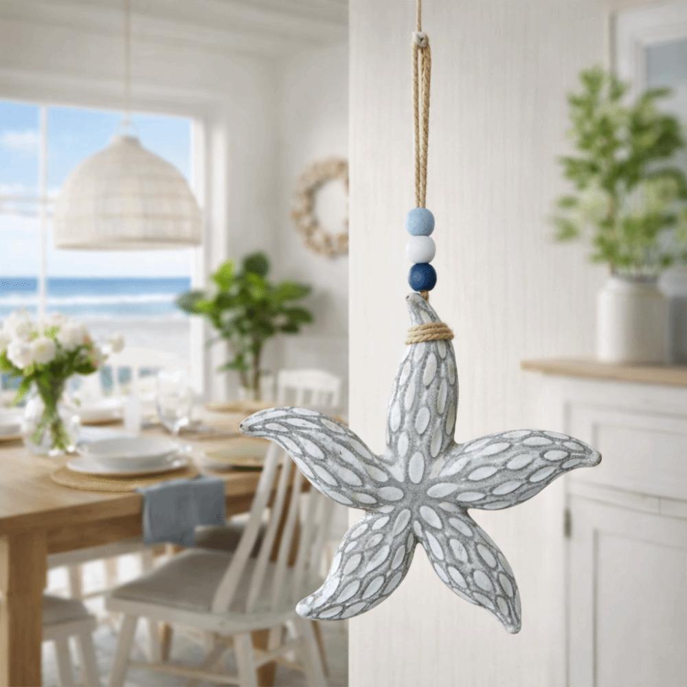 Hanging Nautical Decor Mediterranean Style Ocean Animal Pendants Wooden Starfish Pendants  Interior