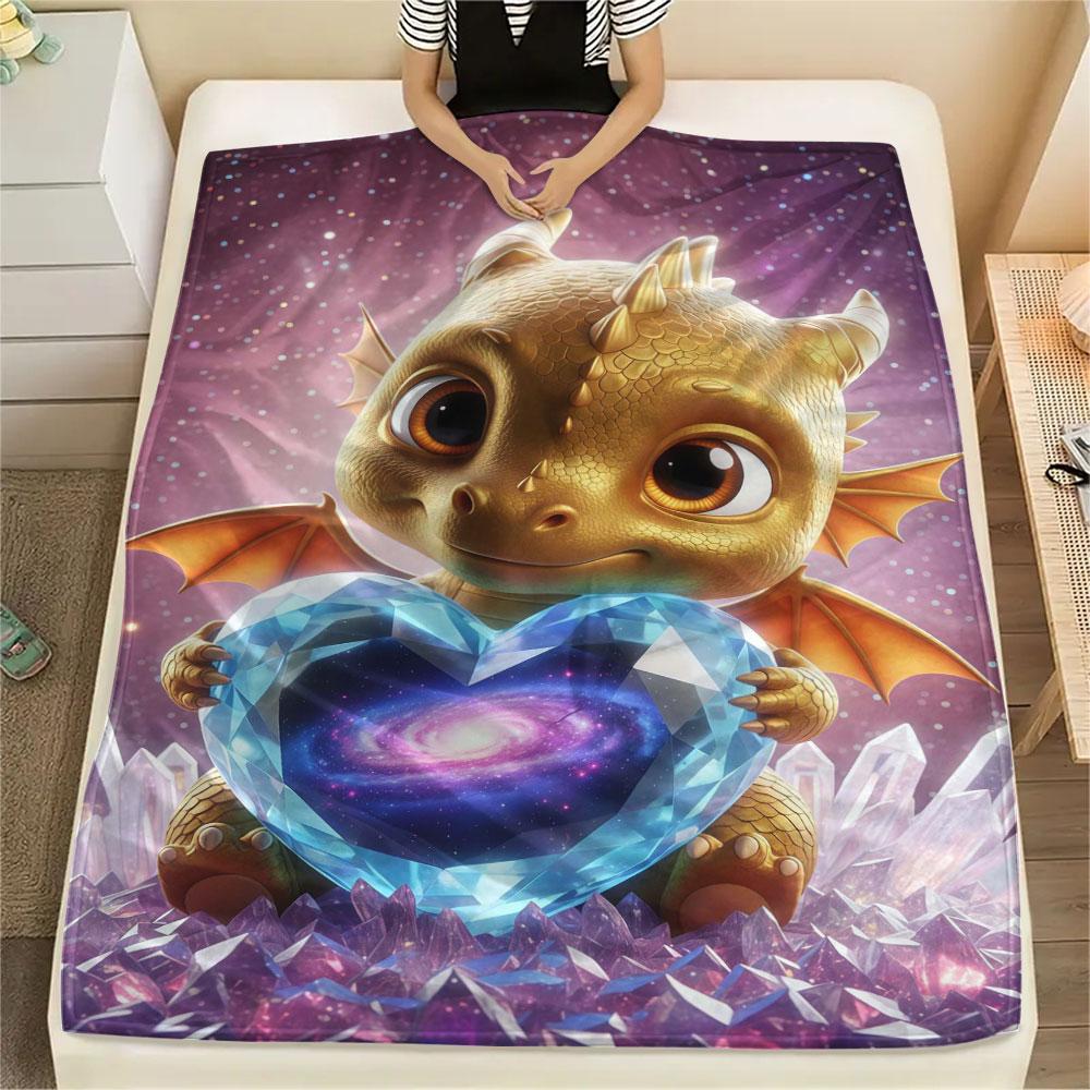 1Pc LovingDragon Print Flannel Blanket, High quality Comfortable for All Seasons, Home Decor, Warmth and Comfort, Perfect for Christmas Gifts
