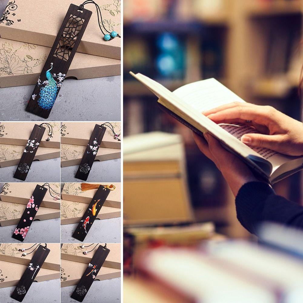 Деревянная цветная окрашенная закладка в китайском стиле, нумерационная отметка, ретро-резьба из черного дерева, зажим для книг, обучение студентов, канцелярские принадлежности