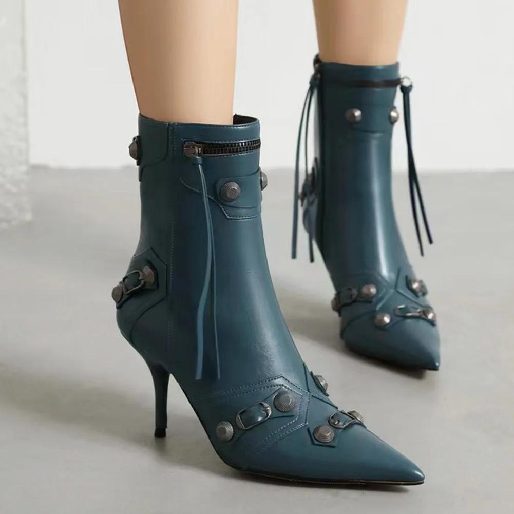 Fashion Sexy Knee High Boots 2024 Winter Boots Brand Design Super High Thin Heels With Rivet Retro Fashion Cool Women Shoes Big Size 46
