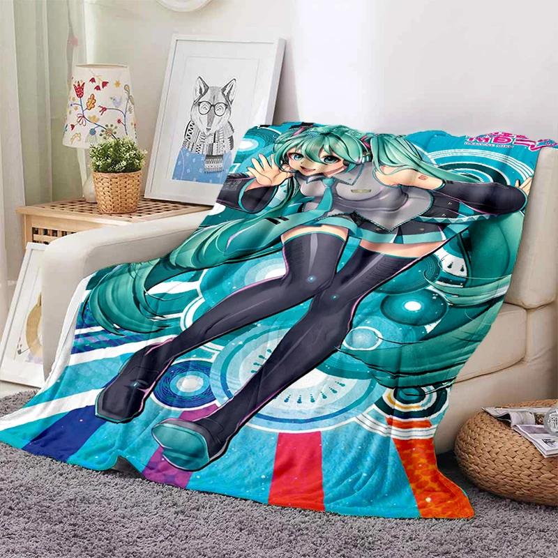 3D M-MIKUS Музыка VOCALOID Мультяшная Девочка Мягкий Плюшевый Плед, Фланелевый Плед для Гостиной Спальни Кровати Дивана Подарок