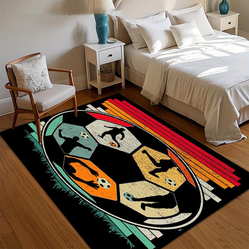 Retro Soccer Print Non Slip Area Rug Soft Washable Entryway Floor Mat for Living Room Bedroom Sports Lover Decor Pieces
