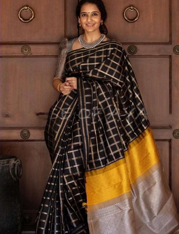 Beautiful Golden Jari with New Design Soft Lichi Silk Saree