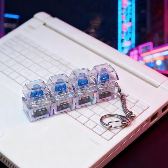 Брелок-подвеска Механическая клавиатура Игрушка для снятия стресса с тактильным щелкающим звуком Прозрачные кнопки со светодиодной подсветкой Портативный брелок